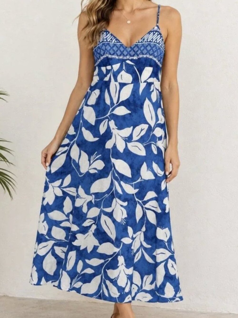 Zara Linen Blue & White Floral Maxi Dress — Size XS | Like New